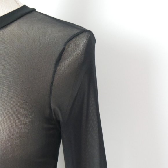 SHEIN Long Sleeve Mock Neck Cropped Black Mesh See Through Top Small - Picture 8 of 10